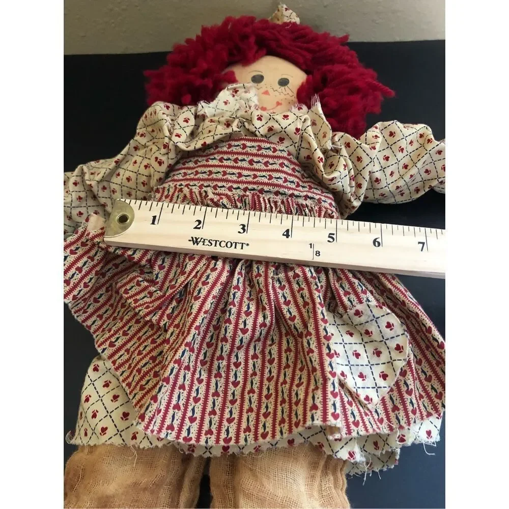 Vintage Darla’s Dolls Rag Doll Pair Handmade Red Yarn Hair 19in